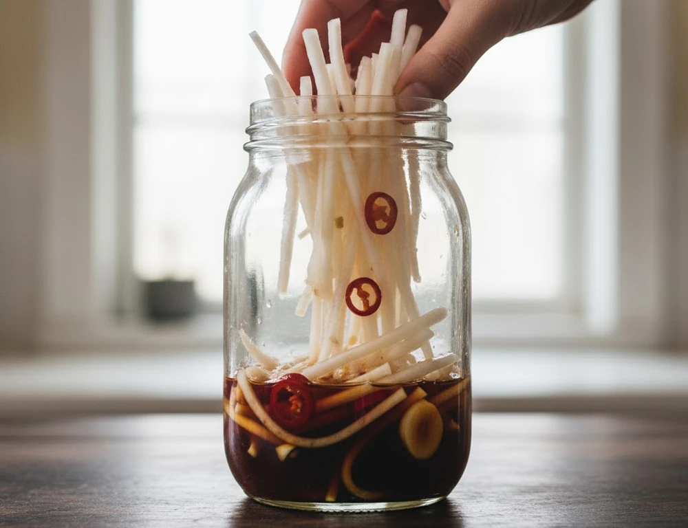 Củ cải thái sợ để ngấm gia vị hơn